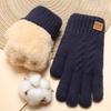 Knit Gloves Winter Women Double Layer Fleece Lined Thick Cold Proof Warm Cycling Outdoor Touchscreen Gloves