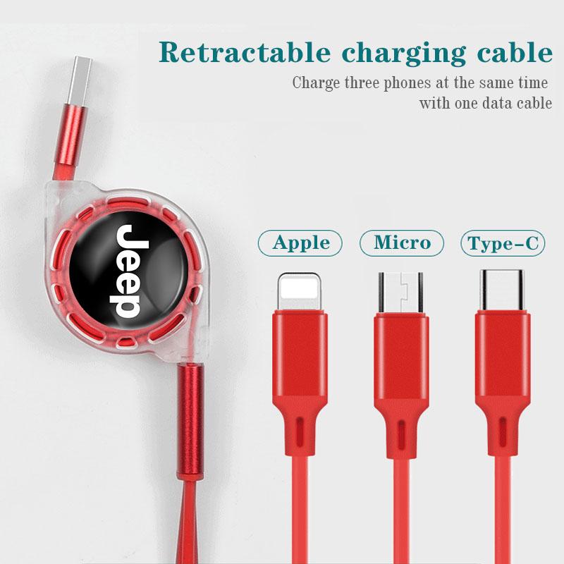 Car Interior Phone Charging Cable 3 In 1 Retractable Data For Jeep Grand Cherokee Wrangler JK Gladiator Compass Renegade Patriot AKL1