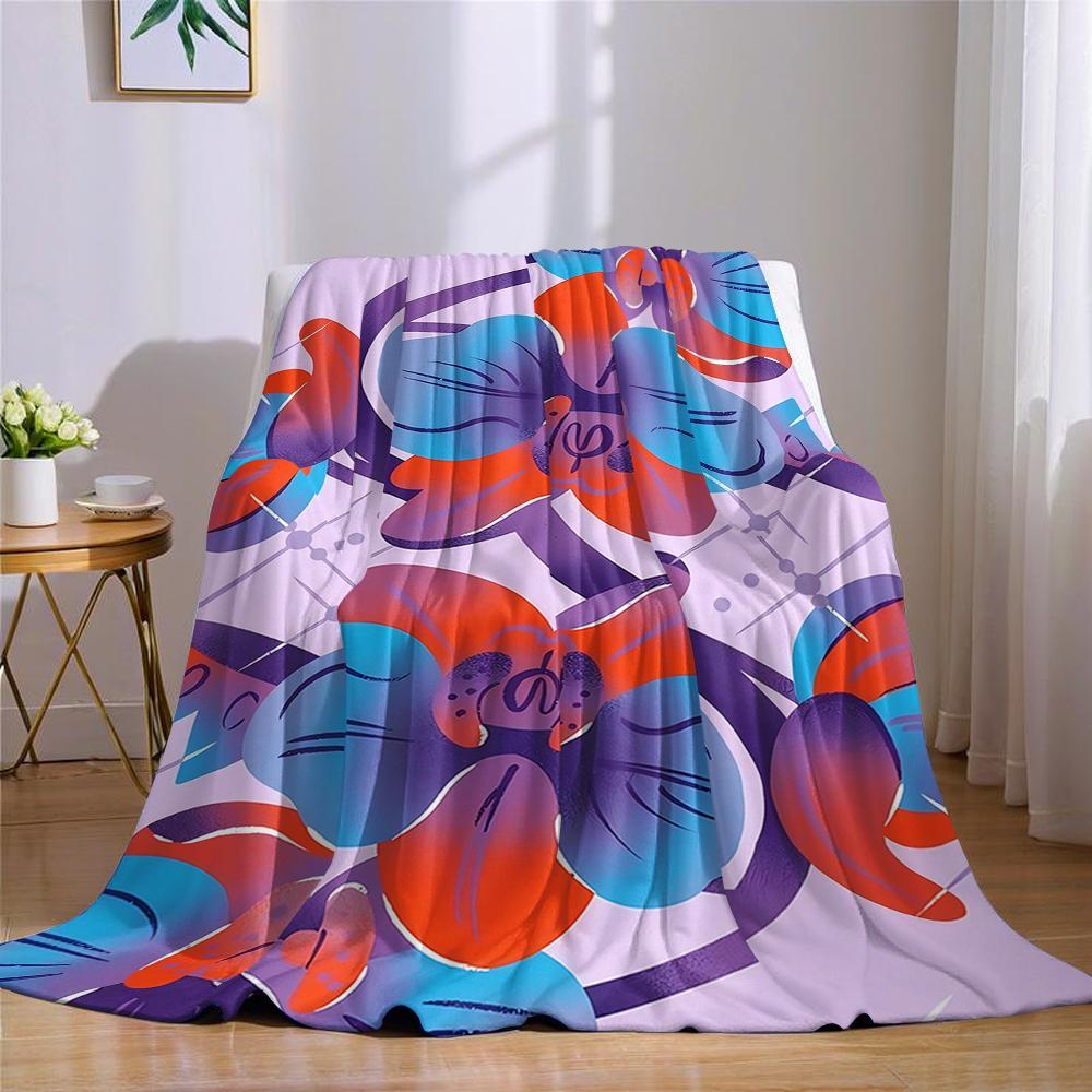 Blue And Red Orchid Illustration Flannel Blanket Warm Soft Halloween Christmas Couch Warm Cozy Decorative Decor For All Season