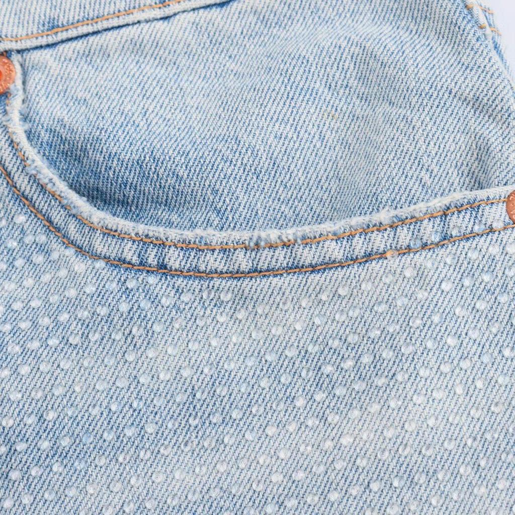 2025 Spring Women's Slim High-Waist Rhinestone Denim Shorts