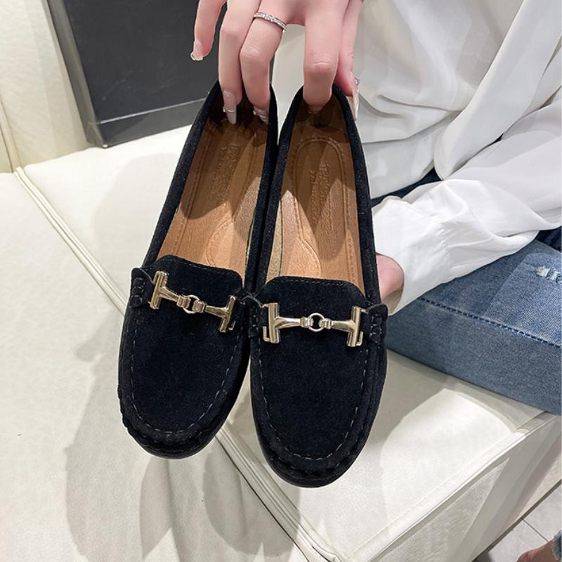 Дизайнерские женские рабочие туфли на плоской подошве с металлической пряжкой — фото 4