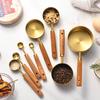 8-Piece Rose Gold Stainless Steel Measuring Spoon & Cup Set with Acacia Wood Handles