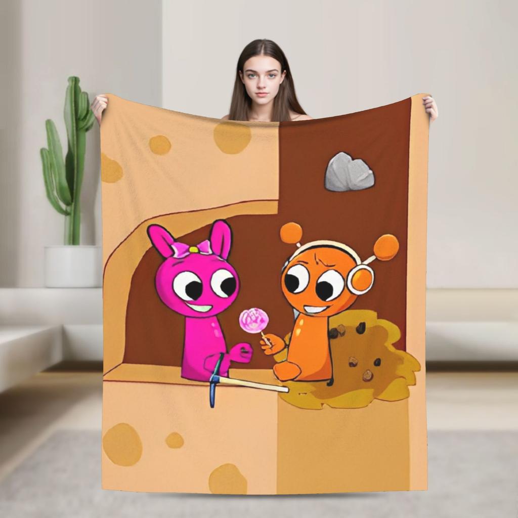 Sprunkis Game Blankets Fleece Novelty Breathable Throw Blankets for Chair Covering Sofa All Season