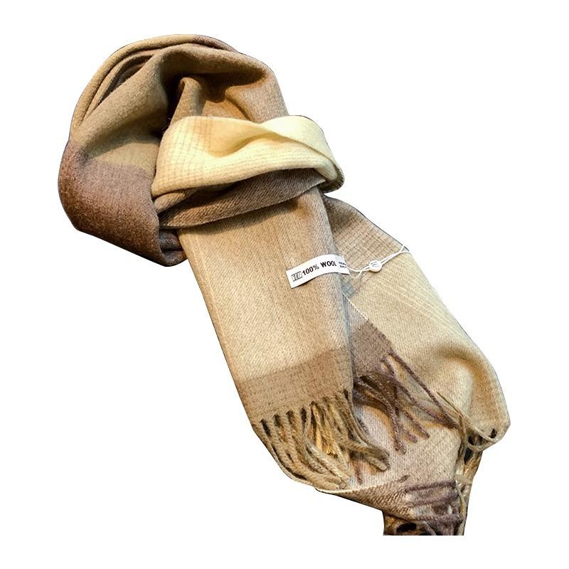 Simple and Versatile Plaid Wool Scarf for Women Couple Narrow Version Long Autumn and Winter Thickened Shawl