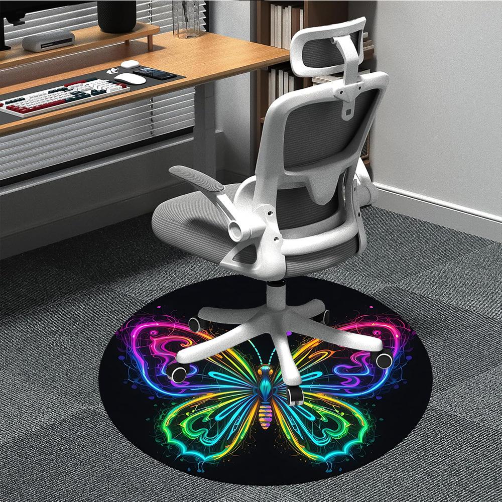 

1PC Neon Butterfly Office Round Area Rug, Indoor Mat Suitable For Office, Under Office Chairs Bedroom Living Room Home Decor, Room Deco 105 80cm by 80cm