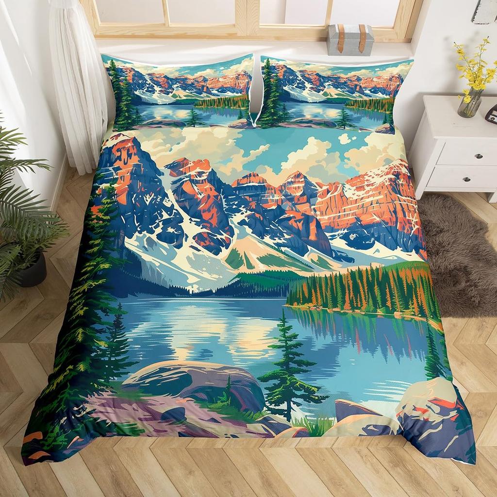 Lake Duvet Cover Sets for Kids Teens Queen Quilt Covers Lightweight Down Bedroom Decor 2 Pillowcases 1 Duvet Cover No Comforter