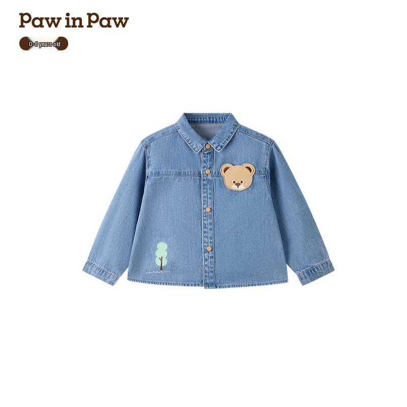 PawinPaw Boys  Cartoon Bear Denim Long Sleeve Shirt 110