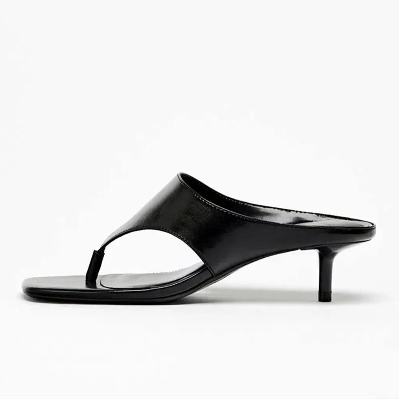 Summer High Heel Split Toe Slippers for Women Comfort Flip Flops Slides Sandals Fashion Square Toe Non Slip Beach Designer Shoes