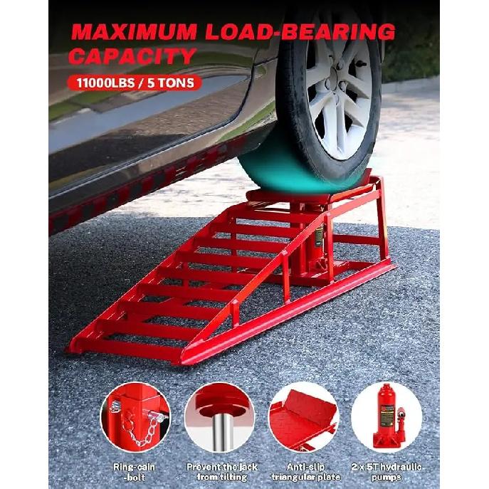 1pcs  Hydraulic Car Ramps 5T 11000lbs Low Profile Car Lift Service Ramps Truck Trailer Garage, Height Hydraulic Vehicle Ramps