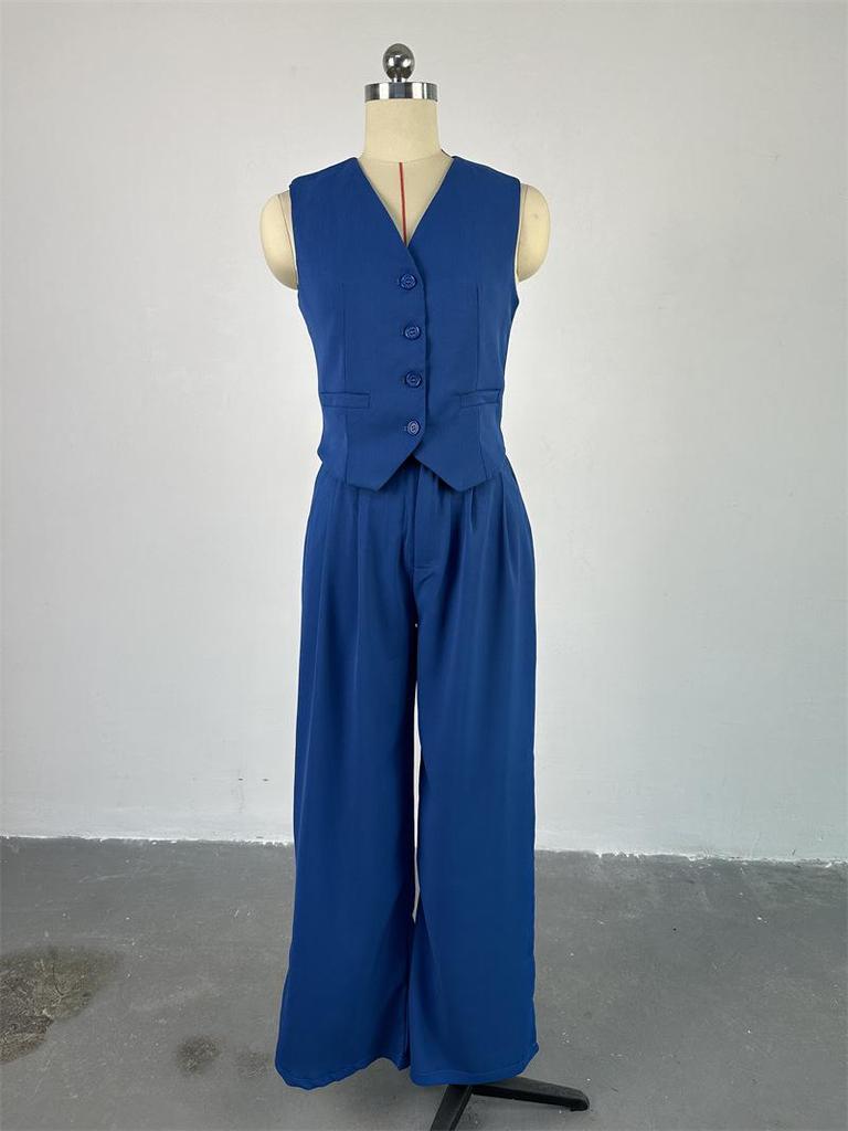 Conjunto de Moda de Verano 2025 para Mujer: Chaleco sin Mangas de Cuello en V y Pantalones de Pierna Ancha