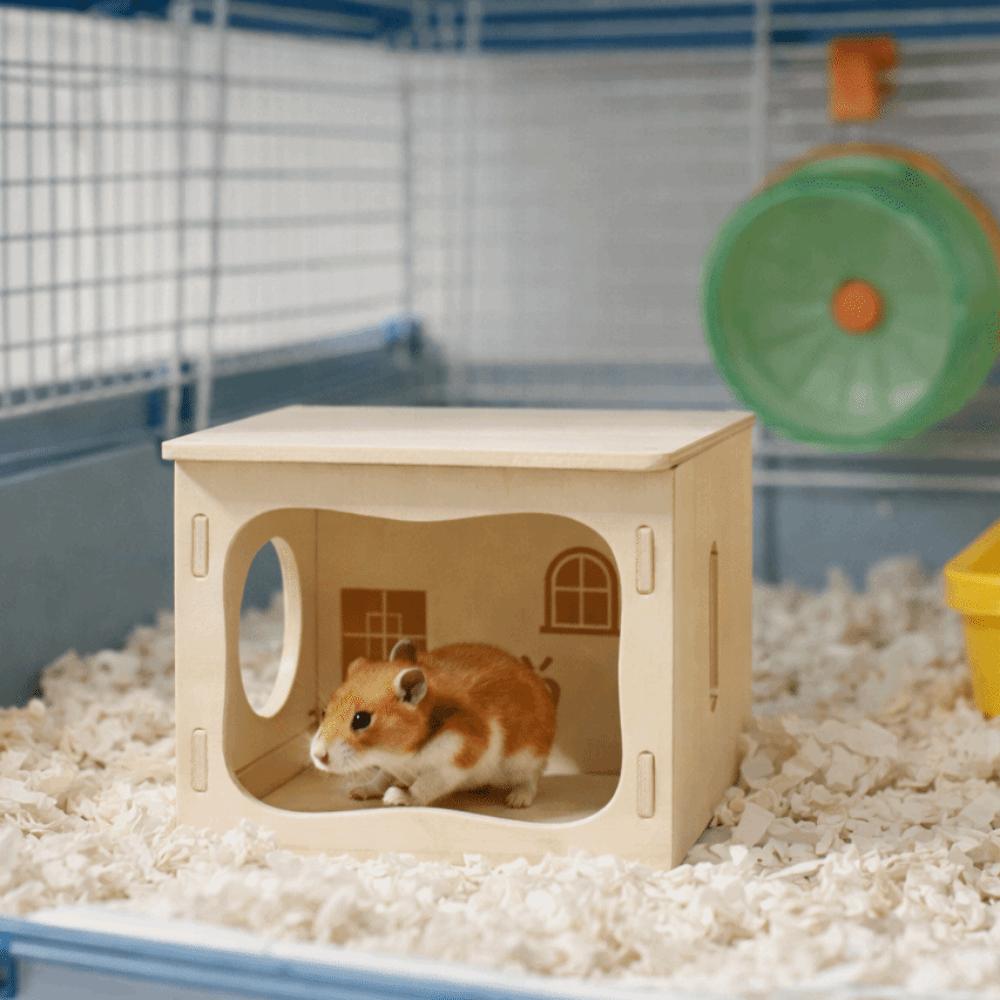 Chew-Proof Wooden Hamster House Detachable Hamster Hiding Corner Practical Mouse Habitat  Playing