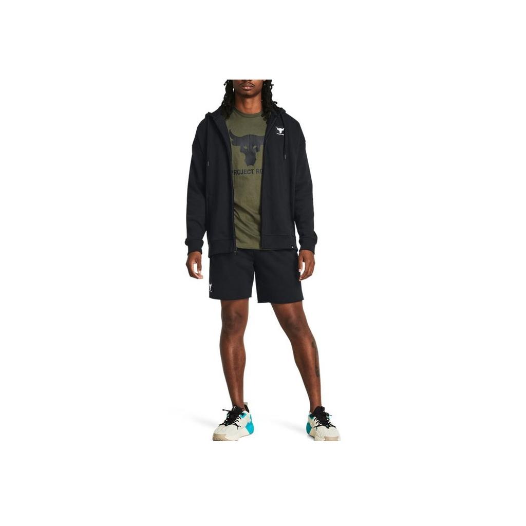 Under Armour Project Rock Solid Color Casual Training Mid-Rise Straight-Leg Sports Shorts Men Shorts Black 1383186-001