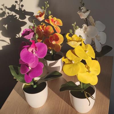 4-Heads Simulation Butterfly Orchid Bonsai 3D Table Decor Artificial Potted Plant Wedding Decoration Soft Rubber