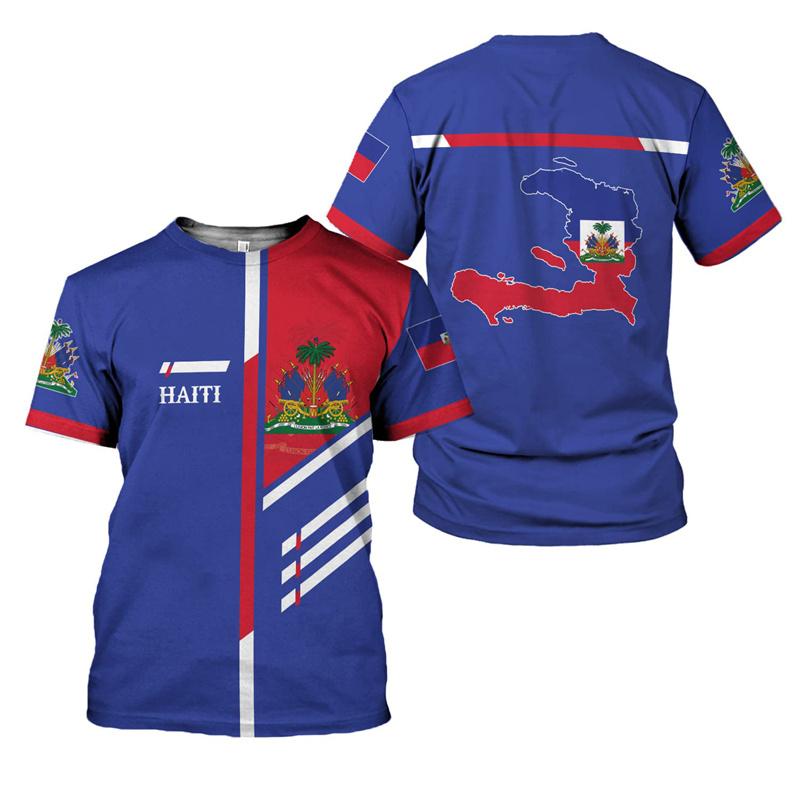 Fashionable Haitian Flag Pattern T-shirt 3D Printed Haitian National Day Short Sleeve Top Fashionable Street Casual Round Neck Hoodie XXS