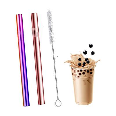 Straw Stainless Steel Straw Thick Straw Tapioca Milk Tea Straw Home Kitchen Bar Supplies Cup Accessories 21Cm Metal Straws
