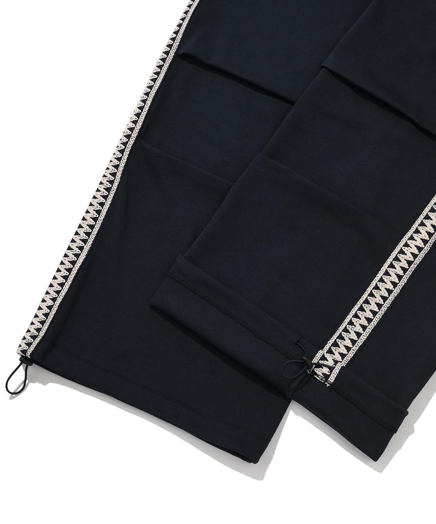 Nombeule Premium Side Embroidery Line Wide Track Pants [Navy]