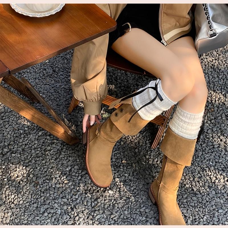 Women Sweet Bowknot Arm Leg Sleeves Ruffled Trim Sun Protective Ribbed Knit Arm Leg Covers Fingerless Gloves Accessories