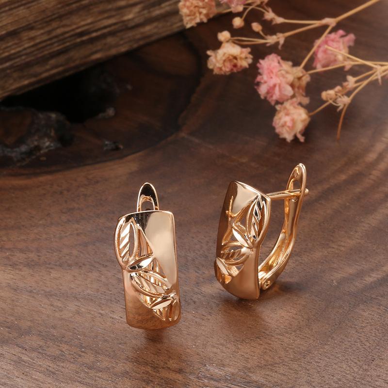 Trendy Fashion Earrings Ring Two-piece Set, Simple Personality Hollow Engraved Women's Jewelry Set