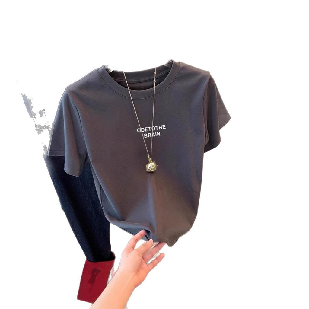 Simple Style White Letter Printing Short-sleeved T-shirt Women's Spring Summer Loose Casual Versatile Pure Cotton Crew Neck Top Tide