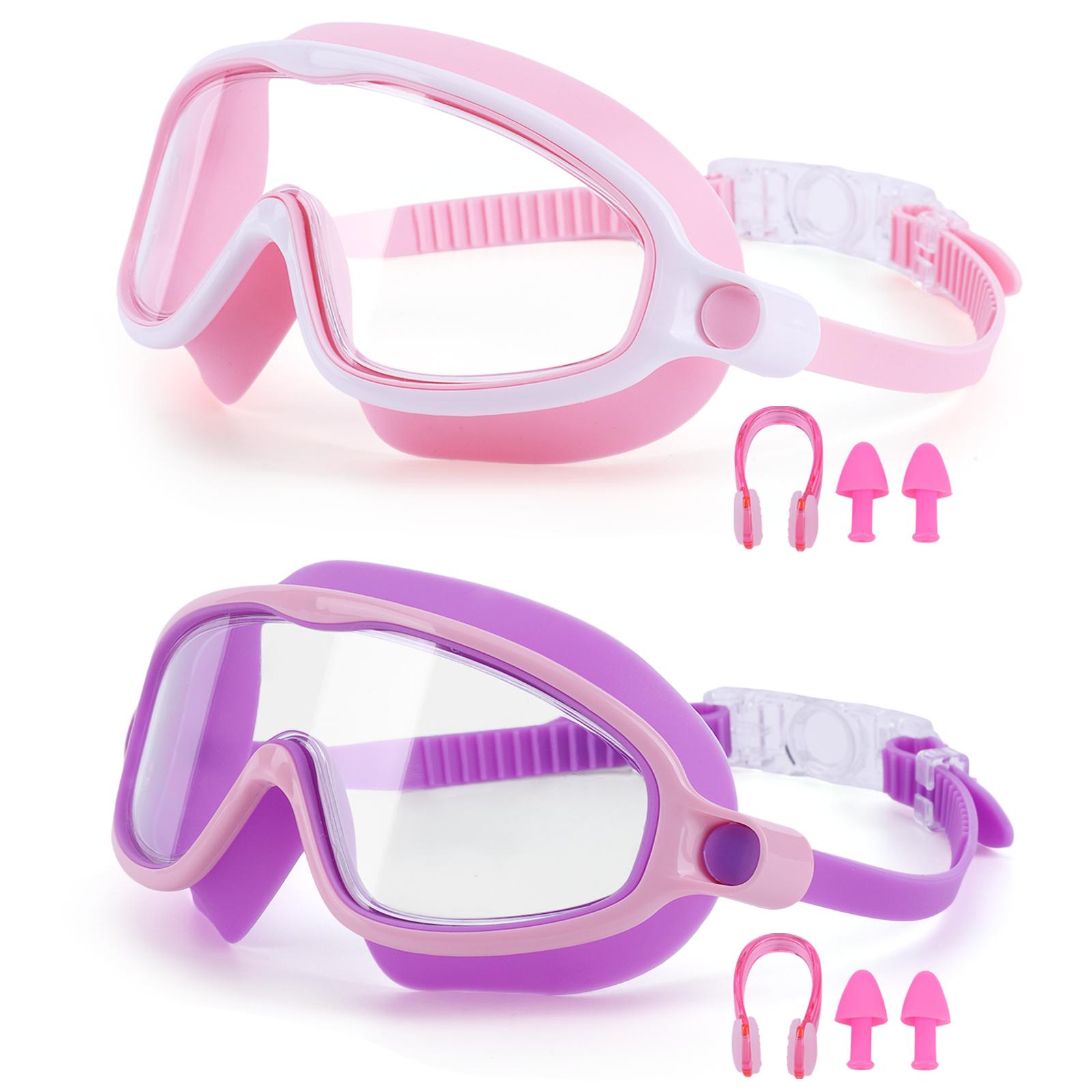 

2Pcs HD Diving Goggles with Earplugs Transparent Swimming Glasses Leakproof Wide View Swimming Eyewear Water Play Supplies