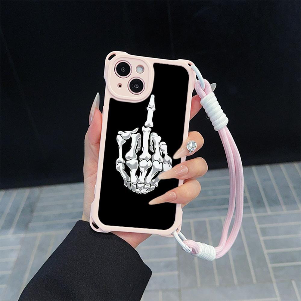 Ae80 Gesture Greeting Design Art Soft Phone Cases for iPhone 16 15 14 13 12 11 Pro Max 8 Plus XR with Wrist Strap Lanyard Corner Protection Back Cover