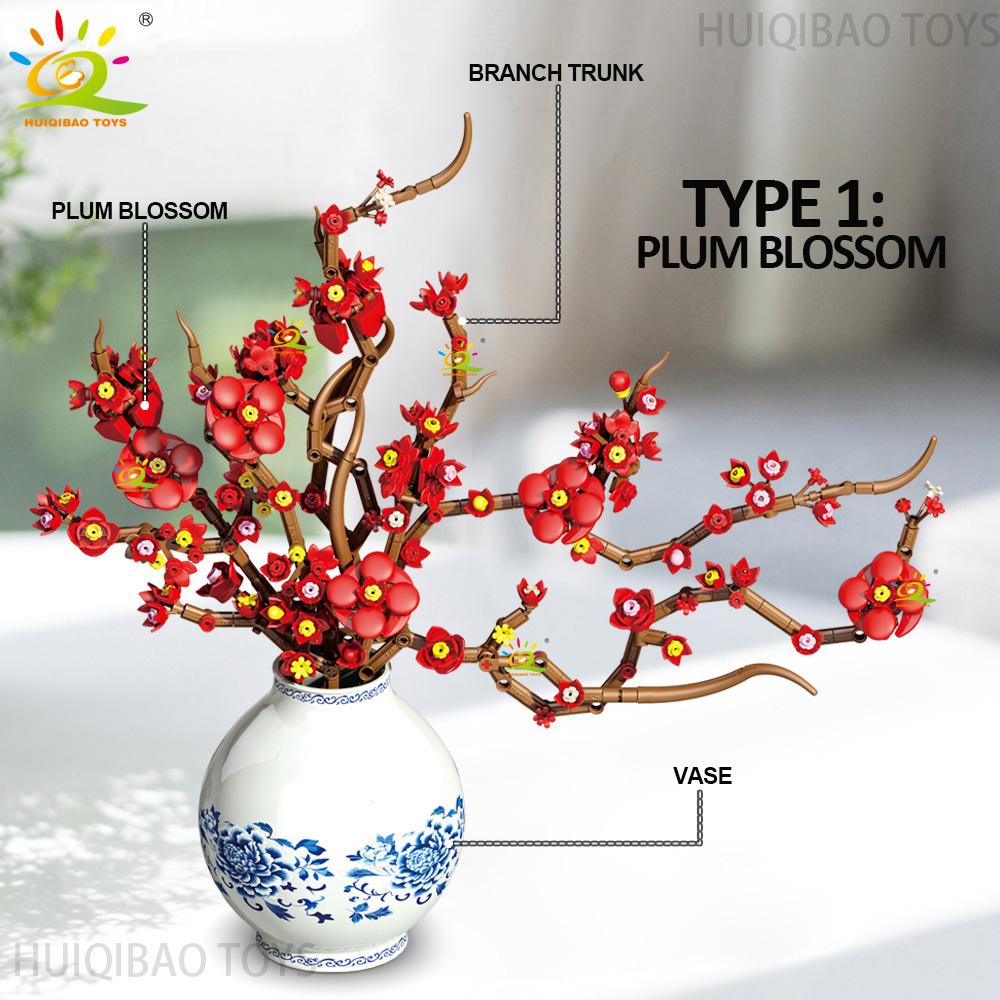 Non-Toxic 2In1 Spring Festival Plum Blossom Holly Model Building Blocks Diy Eternal Flower Desktop Decor Bricks Ornament Toys