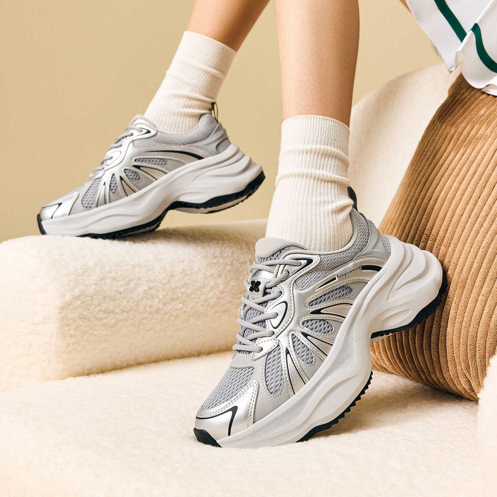 Anta Butterfly Wing Fashion Trend Durable Breathable Non-Slip Low-Top Dad Shoes Women sneaker Silver Gray 922538883-2