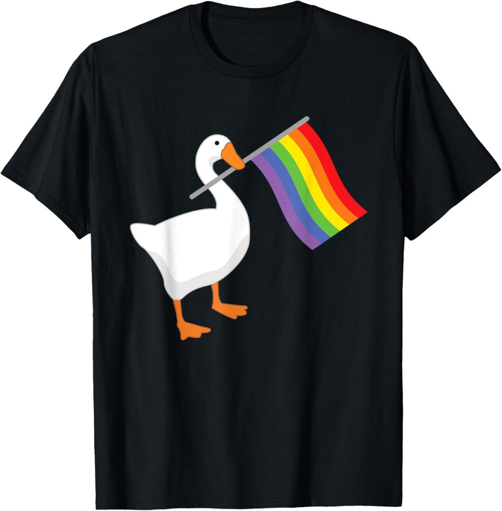 Goose Rainbow Pride Flag LGBT Gay Pride Parade Honk T-Shirt Cotton Oversized T Shirt Graphic T Shirts Streetwear