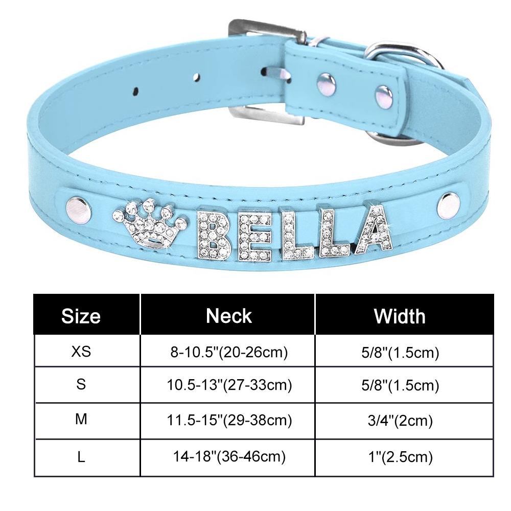 

Блестящие аксессуары для собак Ошейники Персонализированный кожаный Маленький щенок Кошка Чихуахуа Ошейник На заказ DIY Именное ожерелье Бесплатные подвески-шармы XS синий