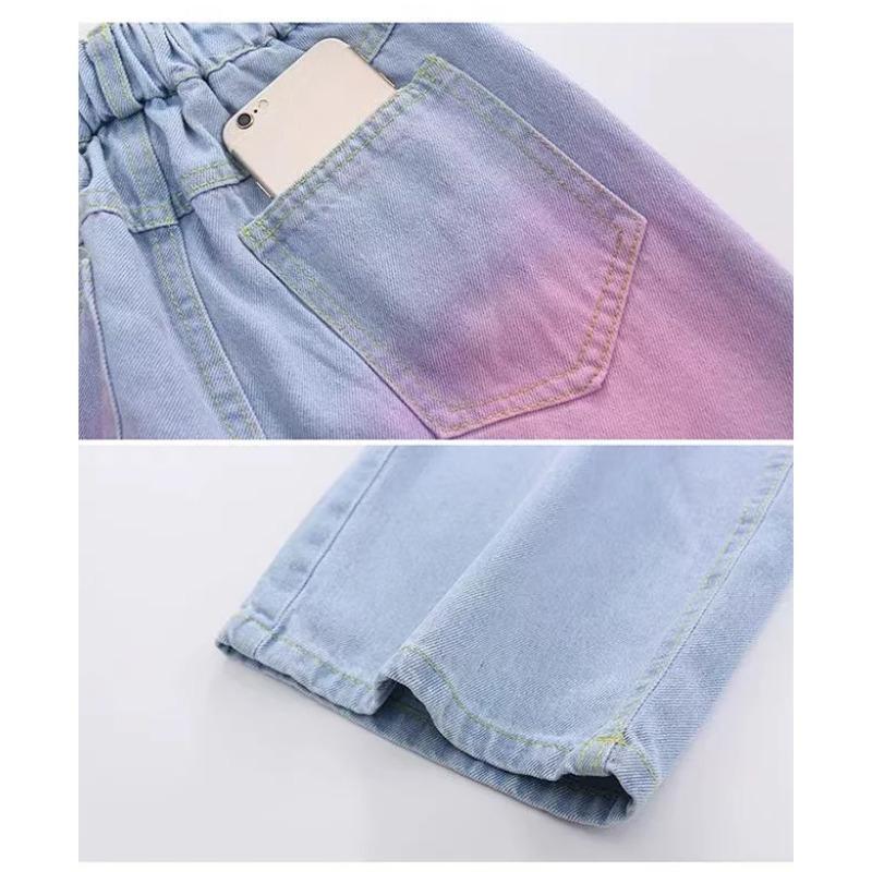 Mädchen Frühling Herbst Set Mode Große Kinder Frühling Kleidung Dopamin-Spray Farbe Denim Zweiteiler Trend