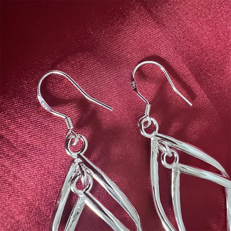 Pendiente Largo Hueco Colgante de Plata de Ley 925 Para Mujer Joyería de Boda de Moda Regalos