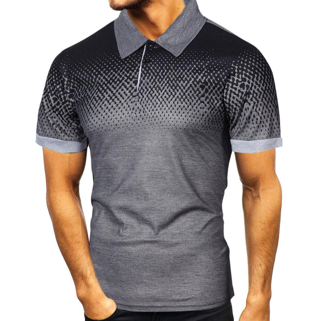 Digital 3D Printed Men'S Polo Shirt Men'S Casual Splicing Color Short Sleeve Shirt