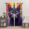 Set Of 2 Vibrant Cat Art Print Curtains Colorful Abstract Design Semi Transparent Polyester Easy Hanging Perfect Curtain With Rod Pocket