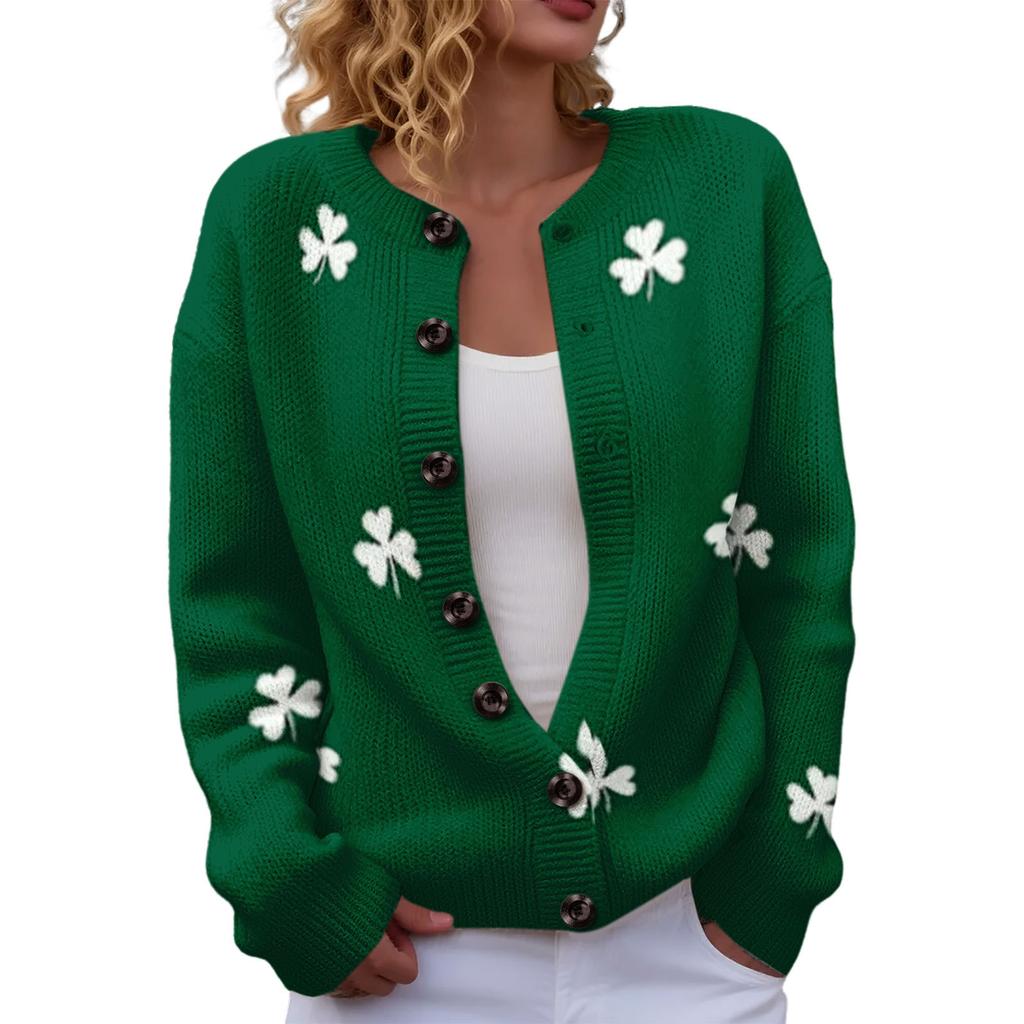 LXF-YK52 Crew Neck Cardigan St. Patrick's 3D Printed Sweater New Knitted European beautiful woman