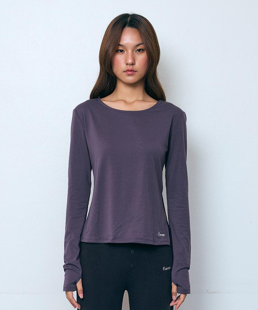 PISCESS Side Slit Long Sleeve Top_Charcoal