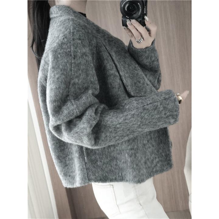 Modischer kurzer Wollmantel für Damen mit doppelseitigem Design