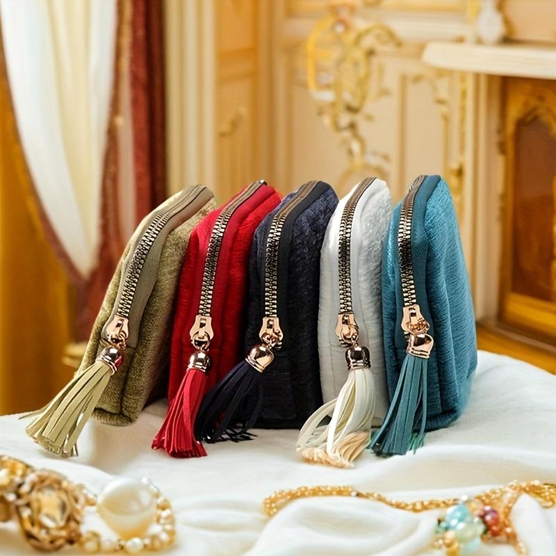 Luxurious Jewelry Organizer Pouches with Tassel Accents Multi Compartment Fabric Storage Bags for Necklaces, Bracelets, Earrings Ideal for Travel