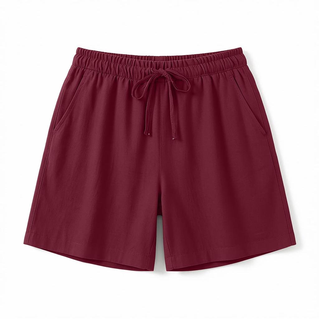 Damen Bermudashorts Mit Taschen Kordelzug Elastischer Bund Leinen-Shorts Lässige Strandurlaub Sommerkleidung