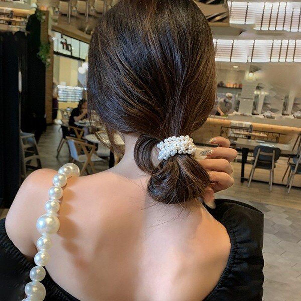 

Тройная повязка на голову, украшенная жемчугом, нежная резинка для волос Blh754 цвета слоновой кости