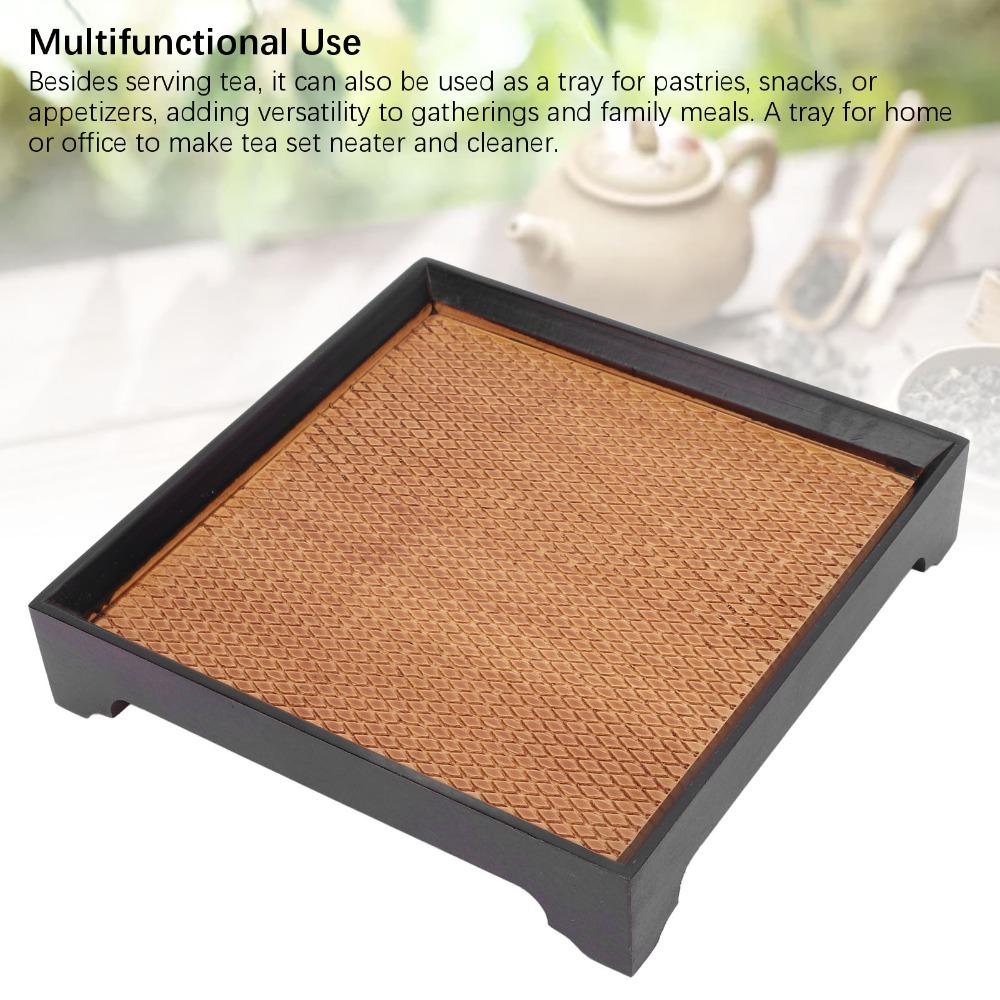 Non Slip Square Serving Tray Solid Wood Dessert Serving Tray Multifunctional Tray  For Coffee Table