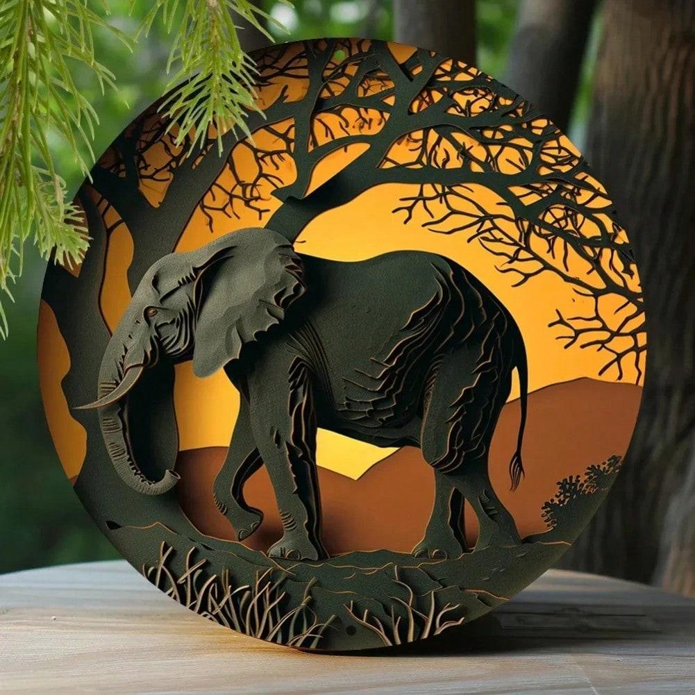 Vintage Metal Wall Art Elephant Wreath Faux Cutout Office Decor Gift 20x20 разноцветный