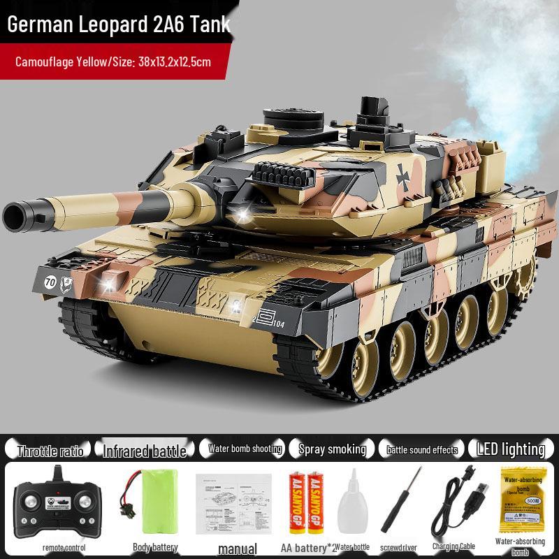 German Tiger RC Tank: Infrared Combat Toy with Water Bullet Launcher & Remote Control 1 Rechargeable Battery