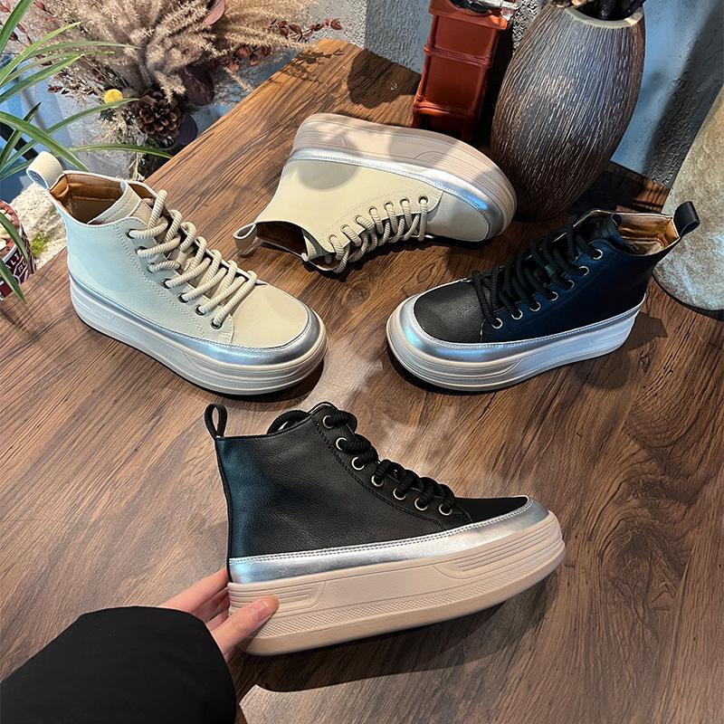 thick-soled high-top little white shoes for women's spring new casual heightening retro board shoes versatile design shoes for women