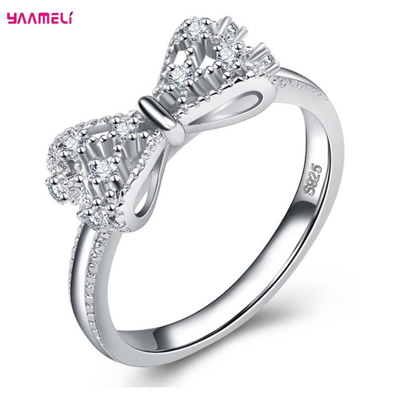 

Sparkling AAA Cubic Zircon Crystal Bowknot Design 925 Silver Wedding Rings for Women Bijoux Fashion Engagement Ring 6