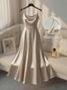 Elegant Beaded Waist-Cinched Satin Gold-Plated Formal Princess Long Dress, 2026 Style