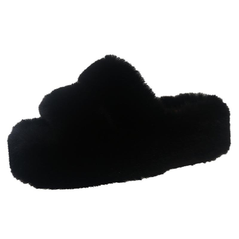 Muffin large size thick bottom height increase and fluffy slippers women wear autumn and winter fashion plush office home cotton mop