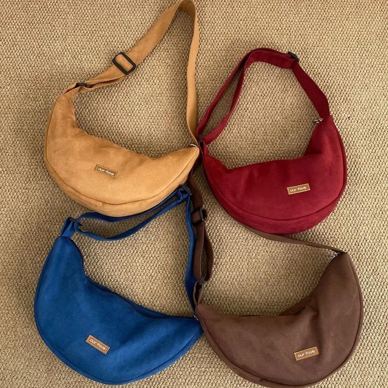 Retro Faux Suede Hobos Shoulder Bags for Women Purse Crossbody Bag Texture Velvet Female Underarm Bags Fall Winter Handbags