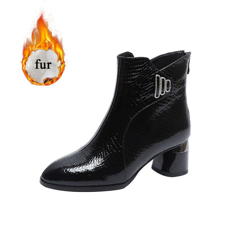 

Модні жіночі ботильйони на підборах 2024 Зима Потовщене Тепле жіноче взуття Модні короткі черевики з гострим носком на високих підборах Botines Botas De Mujer 34