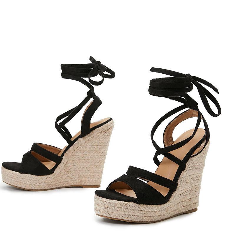 

Increase in height 2025 new spring and summer absolutely versatile foreign style niche wedge heel large size women s shoes elastic strap sandals 40 чёрный