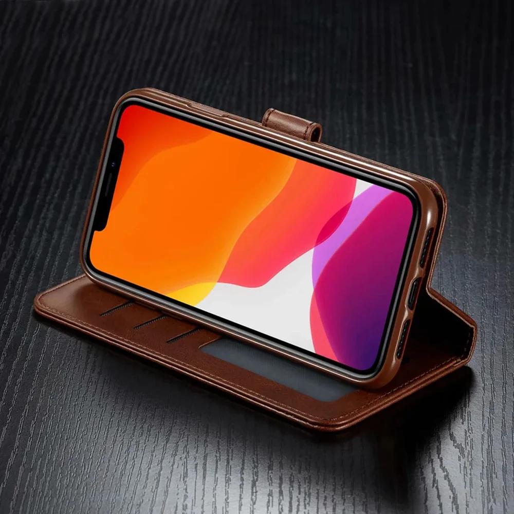 Leather Wallet Case for IPhone Air 17 16 15 14 13 12 Pro Max Mini 11 XS XR SE 2020 Plus 5S 16e Luxury Flip Cover Coque Card Slot